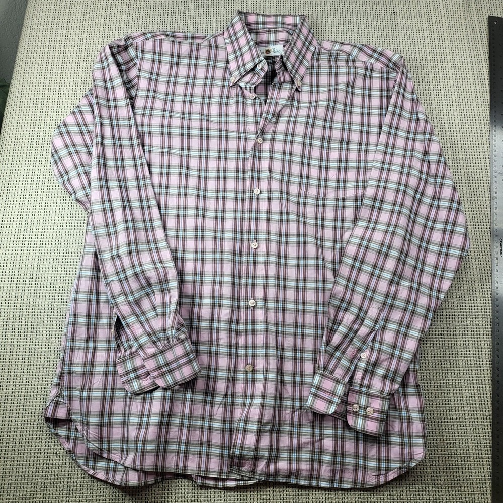 Alan Paine Shirt Mens Large Pink Plaid Long Sleeve Button Front Casual‎ Cotton